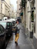 sidewalk, girl, backpack